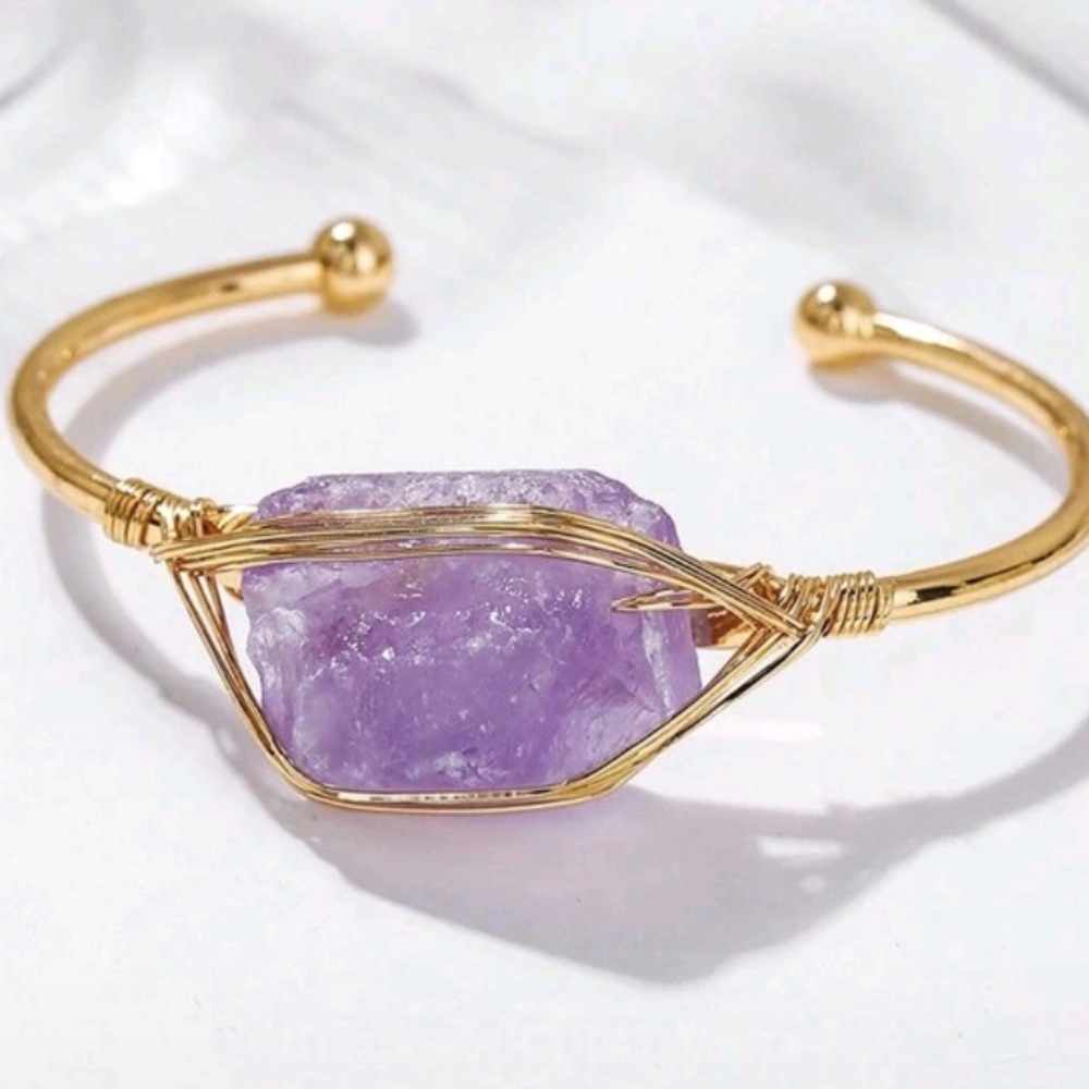 💜💜NEW💜💜 BEAUTIFUL!! AMETHYST Natural Stone Inlaid Bangal Bracelet